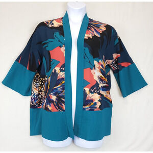 Dana Buchman Cardigan Kimono Beach Cover Up Tunic Top Women L Multicolor Teal